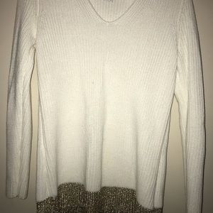 White Sweater, Gold Shimmer Stripe